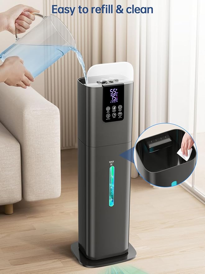 Hiswelle 8L Smart Humidifier for Large Room Bedroom, Cover up to 505ft², Easy Top Fill, Remote & APP Control, Aroma Box, RGB Light, Last 48 Hours Suitable for Indoor Plant, Office, Home