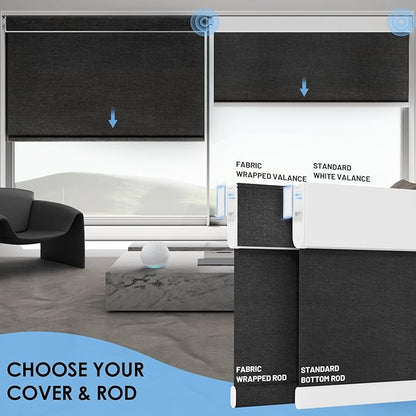 No Drill Motorized Blinds with Remote, No Tools Automatic Blinds for Window, Blackout Motorized Shades, Light-Filtering Smart Blind, Dry Battery, Customized Size, Black