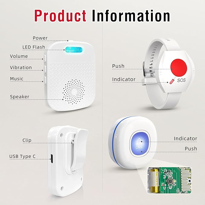 CallToU Caregiver Pager Wireless Call Button for Elderly/Senior,2026 New Version Pager with Vibration & Rechargeable,Nurse Alert System for Home Care Seniors