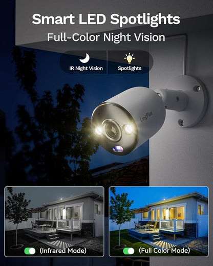 LongPlus 4K-UHD 8MP Poe Security Camera, Work with NVR, Wired Dome Camera, Color Night Vision, LED Spotlights, Red-Blue Alarm Lights, 132° FOV, Two-Way Audio, AI Motion Detection