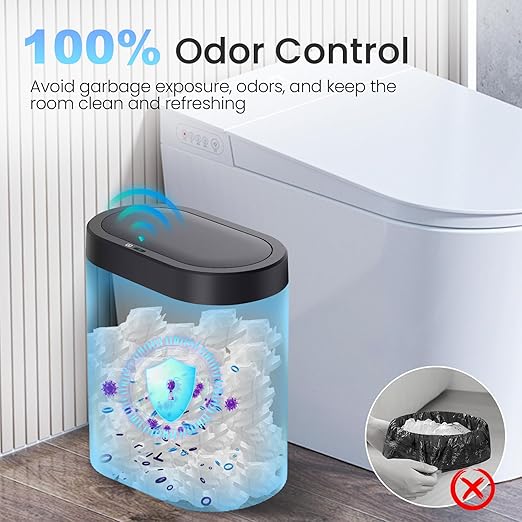 jinligogo 3 Pack 5 Gallon Bathroom Trash Can with Lid, Automatic Motion Sensor Black Trash Can, Touchless Slim Waterproof Garbage Bin for Kitchen, Bedroom, Office, and Bathroom