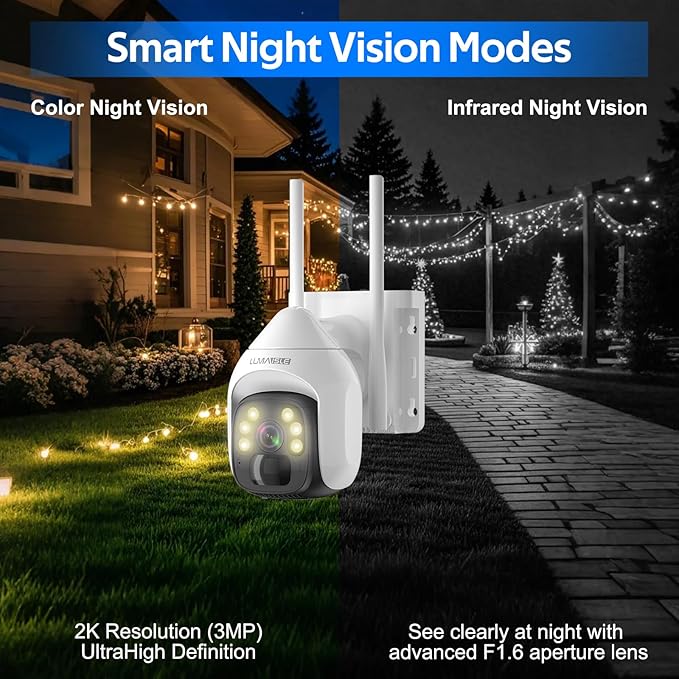 Solar Security Cameras Wireless Outdoor, 2K Pan-Tilt 360° View, Dual-Band WiFi (5G & 2.4GHz), Battery/Solar Powered with Spotlight, Color Night Vision, Human Detection, Siren Alarm
