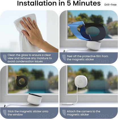 INFIYA 2K No Drill Window Camera-2 Pack 2.4Ghz & 5Ghz WiFi Dome Cameras for Home Security for Indoor & Outdoor Monitoring, Color Night Vision, Human Detection, 24/7 Recording, Ideal for Apartment, K1