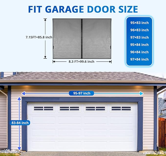 FEGO White Garage Door Screen for 1 Car 8x7FT, Magnetic Screen Doors with Retractable Fiberglass Mesh and Heavy Duty Weighted Bottom, Easy Assembly & Pass, Hands Free Screen Door for Entry Door