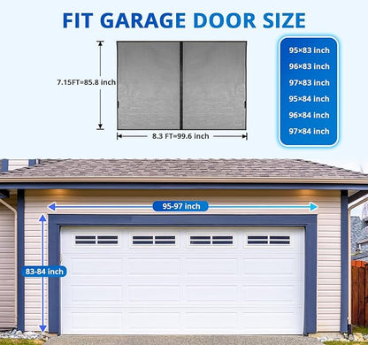 FEGO White Garage Door Screen for 1 Car 8x7FT, Magnetic Screen Doors with Retractable Fiberglass Mesh and Heavy Duty Weighted Bottom, Easy Assembly & Pass, Hands Free Screen Door for Entry Door