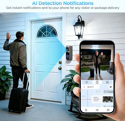 Wireless Battery Video Doorbell Camera 1080P with Chime, 92° Angle View with Pan Rotation 60°, Two Way Audio, AI Motion Detection, IR Night Vision and Cloud Storage, 2.4G Wi-Fi only