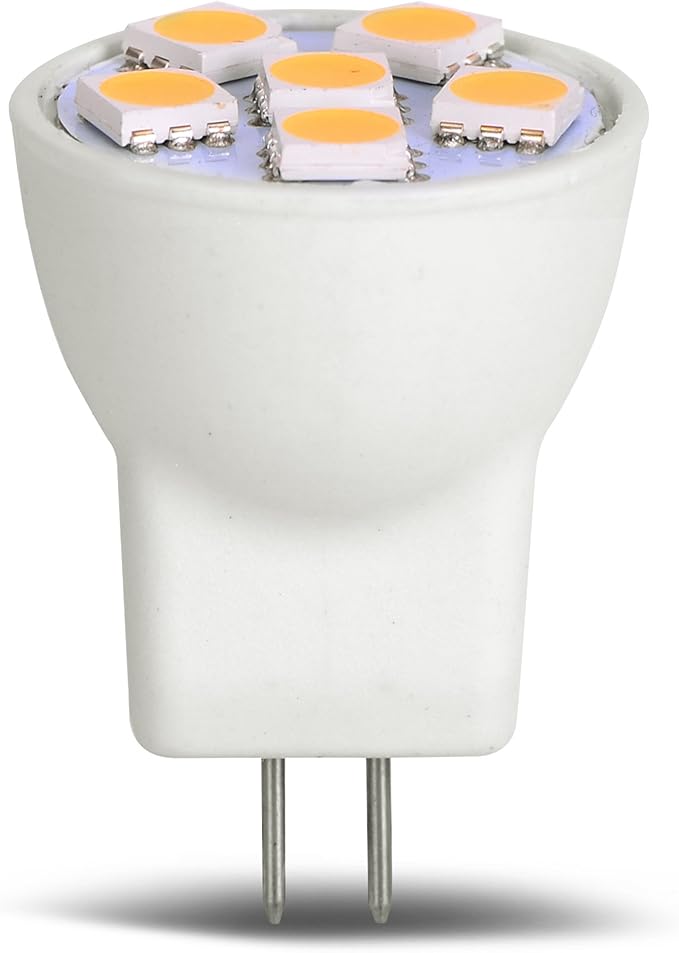 MR8 Light Bulb LED Replacement For Mini Halogen Recessed Lamps 12 Volt 1" Diameter GU4 RV Boat Camper Yacht Train Motor Home Interior Tiny House Ship Van Truck Sprinter Lighting - Warm White - 6 Pack