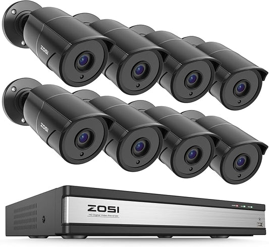 ZOSI 16CH 3K Lite Security Camera System with Audio, AI Human/Vehicle Detection, Night Vision, 8 x 1080P Metal Weatherproof Wired Cameras, 16 Channel Surveillance DVR for 24/7 Recording (NO HDD)