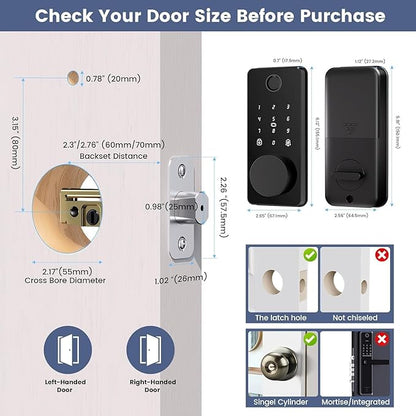 Keyless Entry Door Lock, Biquole Smart Lock with App Control, Fingerprint Door Lock, Electronic Keypad Deadbolt, Auto & One Touch Lock | Digital Smart Door Locks | Easy Installation | IP54 Waterproof