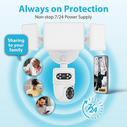 Olafus 2K Dual Lens Security Camera Outdoor, 360° Auto Tracking, 5500LM Floodlight, Color Night Vision, Motion Detection, 2-Way Audio, Alexa/Google Home, 2.4G WiFi Flood Light Camera Outdoor Wired