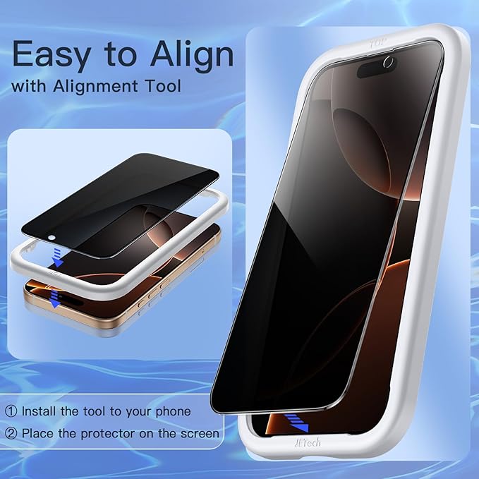 JETech Privacy Full Coverage Screen Protector for iPhone 16 Pro Max 6.9-Inch, Black Edge Anti-Spy Tempered Glass Film with Easy Installation Tool, Case-Friendly, 2-Pack