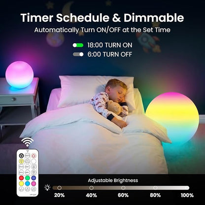LOFTEK 12-inch LED Ball Night Light, Rechargeable Table Lamp with Remote | 25 Modes, 11 RGB Colors Orb Light, Dimmable, Cordless & Timer, Ambient Lighting for Home Bedroom Patio Decorative Lighting