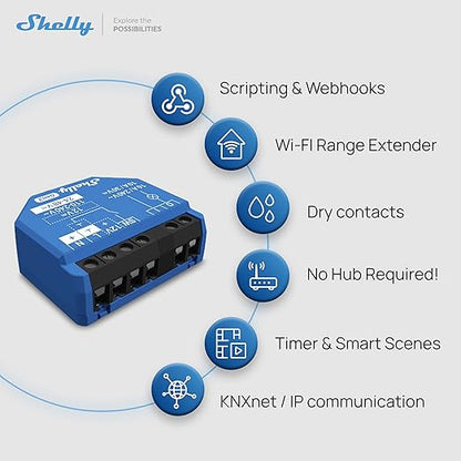 Shelly 1 Gen3, WiFi & Matter Smart Relay Switch with Dry Contacts, 1-Channel 16A, Alexa, Home Assistant, SmartThings & Google Home Compatible, DIY Smart Automation, Garage Door Opener, No hub required