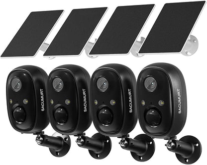 WiFi Cameras for Home Security, Solar Powered Security Cameras Wireless Outdoor, Outdoor Camera Wireless,Works with Alexa & Google Home, Free Cloud Storage(Need Apply) 4-Pack