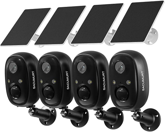 WiFi Cameras for Home Security, Solar Powered Security Cameras Wireless Outdoor, Outdoor Camera Wireless,Works with Alexa & Google Home, Free Cloud Storage(Need Apply) 4-Pack