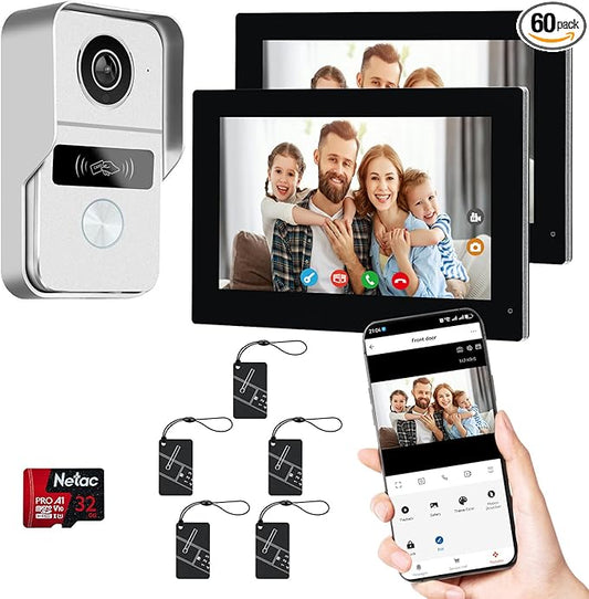 2 Wired Video Doorbell video Intercom System 1-Camera and 2-Monitor, 7 Inch Touch Screen, Night Vision, Support Remote Unlock, Dual-Way Intercom for Villa House Office Apartment Smart Phone Monitor