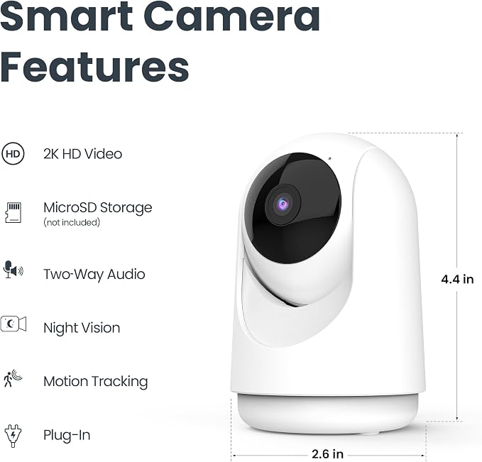 Feit Electric Smart Indoor Pan Tilt Baby Monitor Camera, 2K WiFi Security Camera with AI Motion Alerts, Motion Tracking, Night Vision (30 ft), Two-Way Audio, Local Storage, 2.4GHz WiFi