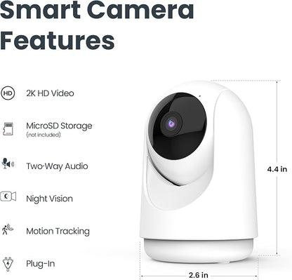 Feit Electric Smart Indoor Pan Tilt Baby Monitor Camera, 2K WiFi Security Camera with AI Motion Alerts, Motion Tracking, Night Vision (30 ft), Two-Way Audio, Local Storage, 2.4GHz WiFi