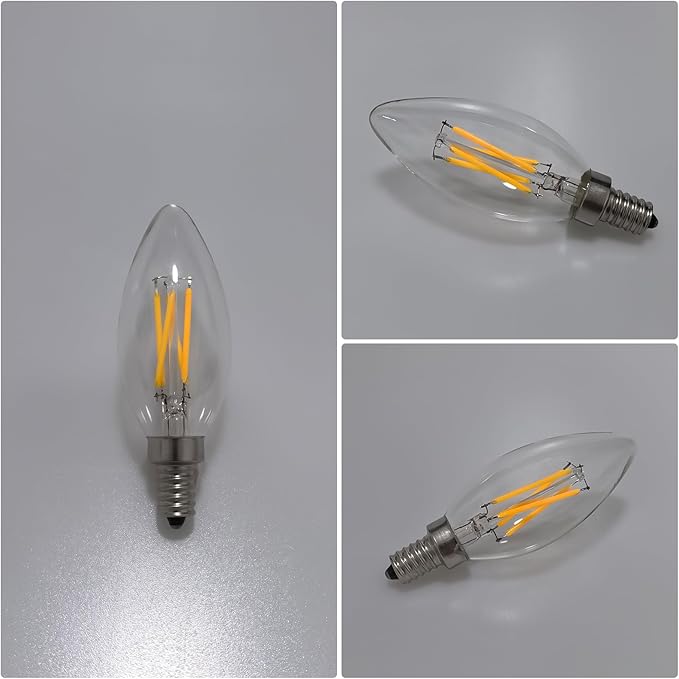 B11 Type B LED Filament Bulb, E12 Base, 4W/40W Equivalent 2700K Warm White – Clear Glass, Dimmable, Ideal for Chandeliers, Wall Sconces & Decorative Lighting, 6-Pack(2700K)