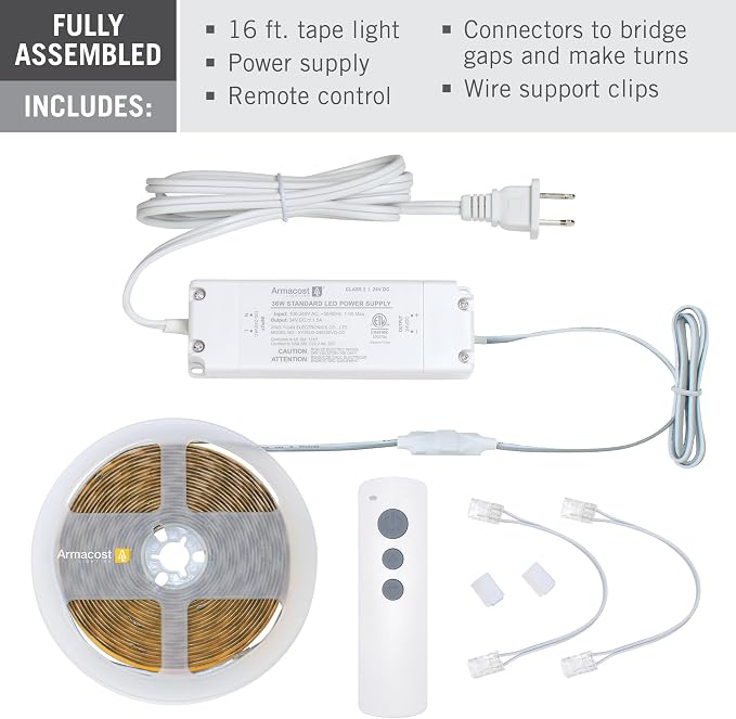 Armacost Lighting RibbonFlex Home Continuous (COB) LED Tape Light Kit with Remote - 16ft. (5M),Continuous (Cob) 3000k White