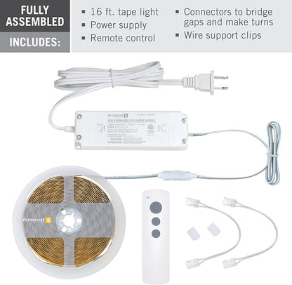 Armacost Lighting RibbonFlex Home Continuous (COB) LED Tape Light Kit with Remote - 16ft. (5M),Continuous (Cob) 3000k White
