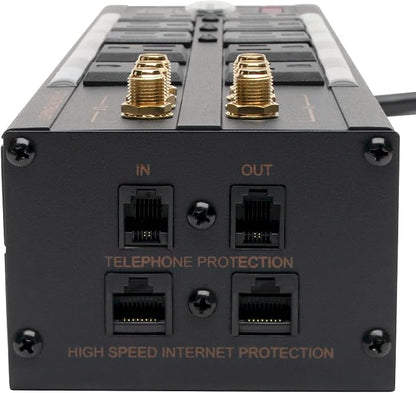 Tripp Lite Isobar 10 Outlet Audio/Video Surge Protector Tel/Modem/Coax/Network 8ft Cord Right Angle Plug, & $500,000 Insurance (HT10DBS) Black