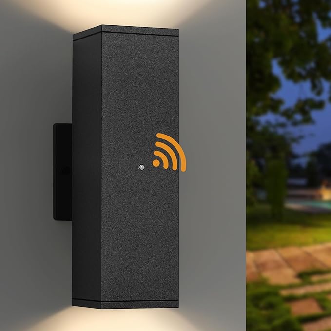 Dusk to Dawn Outdoor Lighting, LED Square Up and Down Outdoor Sconce Lights, Matte Black Exterior Lighting Fixtures with 7W LED Bulbs, Front Porch Lights for house, Garage, Patio, Doorway, 1 Pack