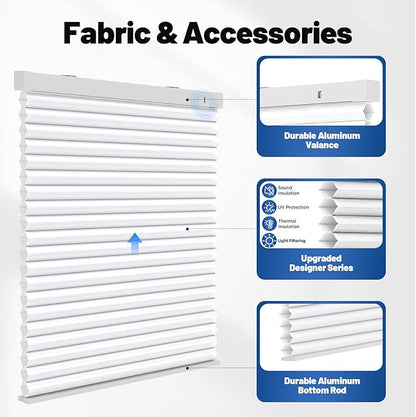 Motorized Cellular Shades with Remote, Light Filtering Smart Cellular Shades Compatible with Alexa, Honeycomb Window Blinds for Bedroom Home Office, Custom Size, Half Shading Crystal White