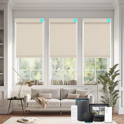 Changshade Smart Roller Shade with Remote Control Blackout Automatic Window Shades for Home Custom Size Motorized Blinds for Windows Compatible with Alexa,Google Home,Apple Homekit, Yellowish Beige