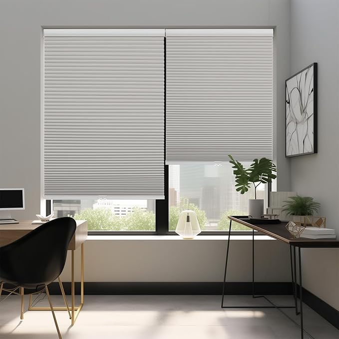 Changshade Custom Cellular Shades Blackout Blinds Cordless for Indoor Windows, Room Darkening Light Blocking Black Out Honeycomb Blinds for Living Room, Bedroom, Bathroom, Grey