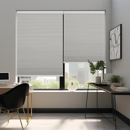 Changshade Custom Cellular Shades Blackout Blinds Cordless for Indoor Windows, Room Darkening Light Blocking Black Out Honeycomb Blinds for Living Room, Bedroom, Bathroom, Grey