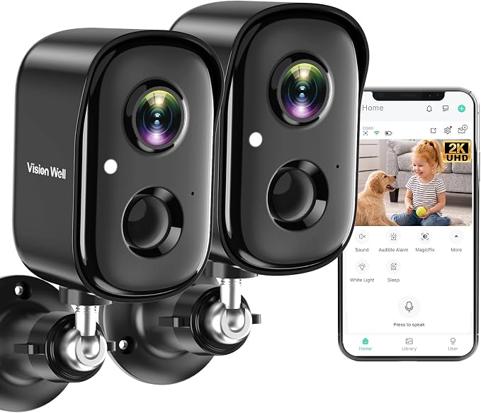 Security Cameras Wireless Outdoor, 2K Indoor Cameras for Home Security Battery Powered, AI Motion Detection, Color Night Vision, 2-Way Talk, Spotlight Siren Alarm, Cloud & SD Storage-Jet Black 2 Pack