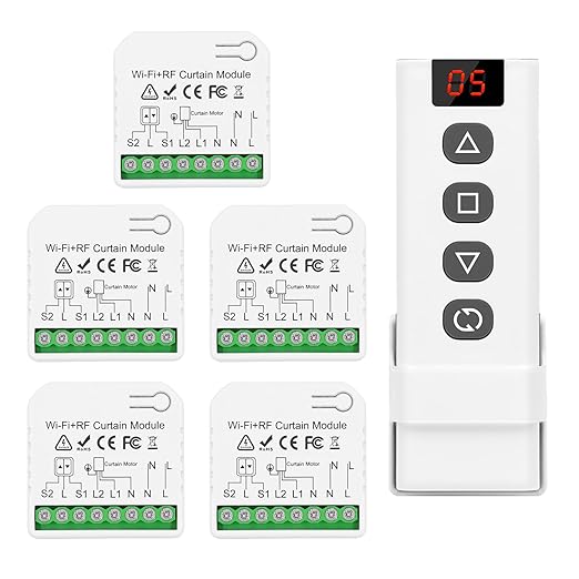 DieseRC 5pcs Wireless Smart Roller Shutter Controller with 1pcs RF Remote Control, Compatible with Google Home/Alexa APP Control and Manual Switch, Electric Motor WiFi Switch