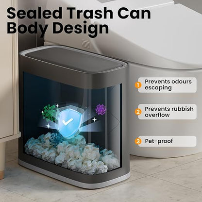 2.6 Gallon Small Slim Bathroom Trash Can with Lid, Dog Proof Garbage Can