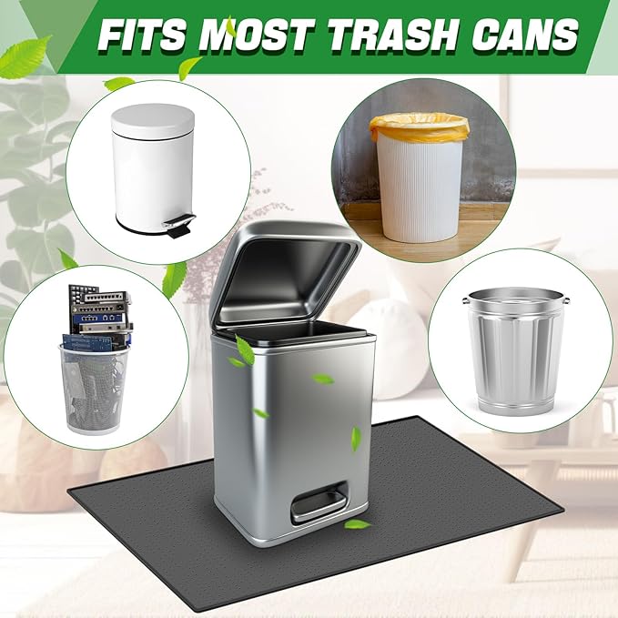 Tinideya Waterproof Trash Can Mat with Raised Edge Non Slip Under Garbage Mat Trash Can Pads Protective Silicone Rubber Tray for Kitchen to Avoid Spills Floor Scratches(Black,11.8" X 18.9")