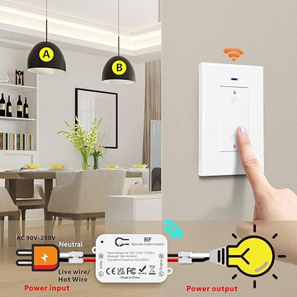 DieseRC AC 110V 120V 220V 240V Wireless Remote Control Light Switch 1500W 1 Channel 433Mhz RF Relay Receiver with 2 Transmitters Keyfob for Lamp Bulb, Easy to Install