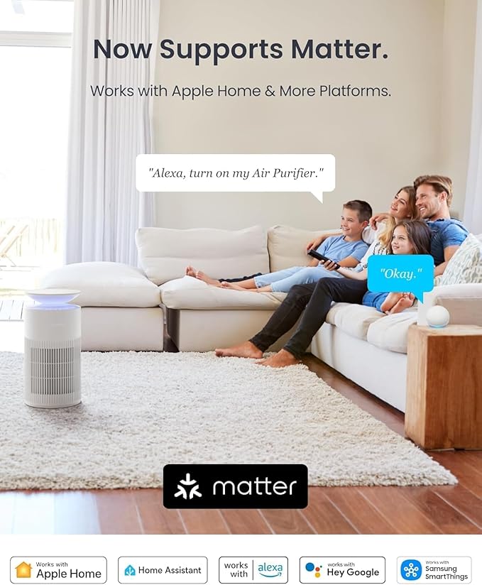 SwitchBot Air Purifiers for Home Large Room with Matter Up to 3620 ft², 20dB, Washable Pre-filter, Pet Mode, RGB Colors, Aromatherapy, Work with HomeKit, Google Home, Alexa, Floor Model-White