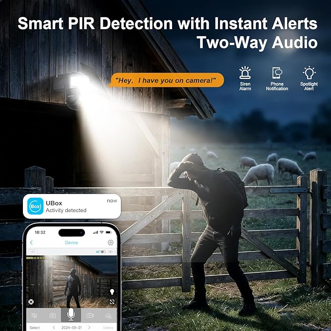 4G LTE Cellular Solar Security Camera Wireless Outdoor, No WiFi Security Camera with Powerful Spotlight, Free Cloud Storage(Need Apply), 2K Cameras for Home Security, PTZ 360° View for Farm Ranch RV