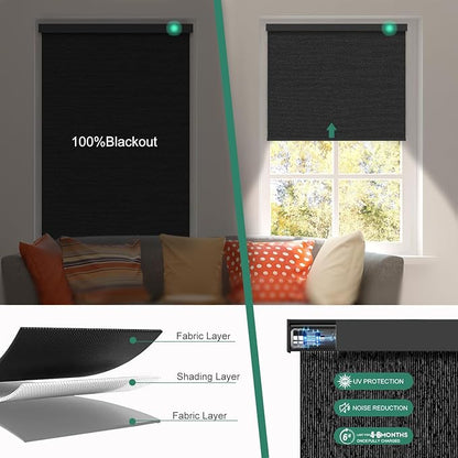 Motorized Blinds with Remote [100% Blackout & Silent Motor] Smart Blinds Compatible with Alexa Google HomeKit, Electric Roller Shades for Indoor Windows, Customized Size, Linear Nightfall