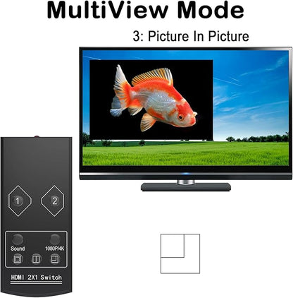 4K HDMI Multi Viewer 2 in 1 Out with Remote – Seamless Switching 2x1 Multi-viewer,2 HDMI Inputs (Devices) &1 Output (Display), Up to 4K @30Hz, 1080P for PS4,PC,DVD,Security Camera