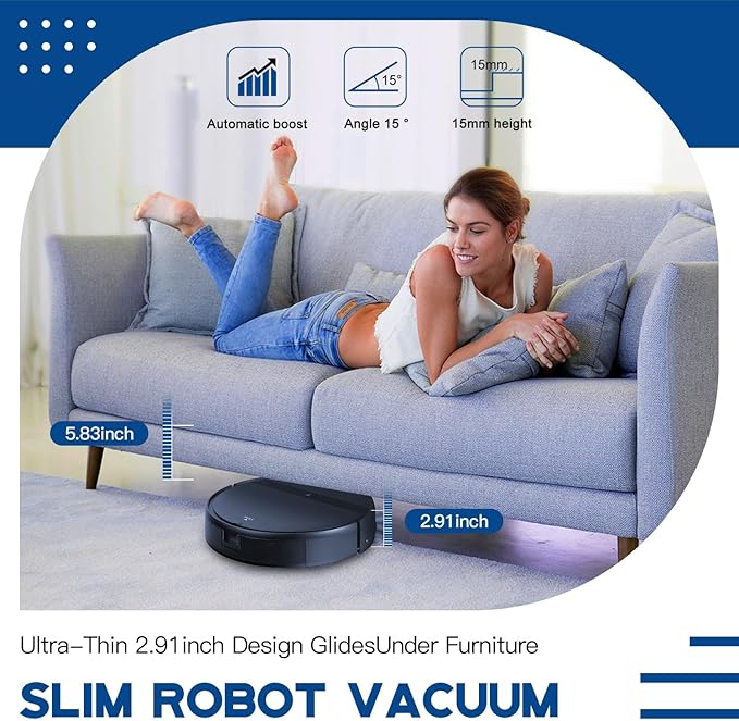 Kilgone Robot Vacuum and Mop Combo 2300Pa for Pet Hair | Robotic Vacuum Cleaner with WiFi/Alexa/App | Auto Recharge & Tangle-Free | Ultra-Slim Quiet 2.8" for Hard Floors, Low-Pile Rugs