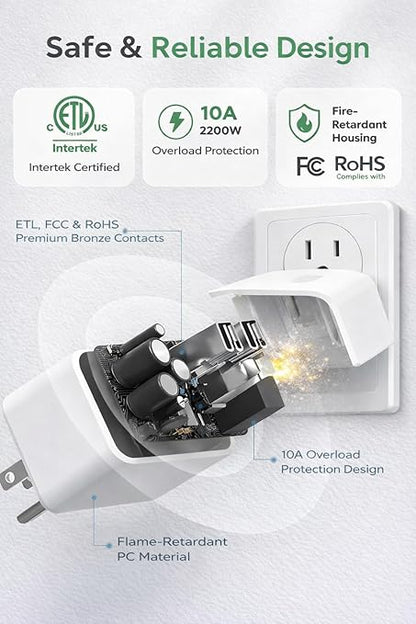 Compact Smart Plug, Works with Alexa & Google Assistant, Smart Life App & Voice Control, Energy Monitoring, Timer Scheduling, No Hub Required, App Remote Control, 2.4 GHz WiFi Outlet, 2-Pack