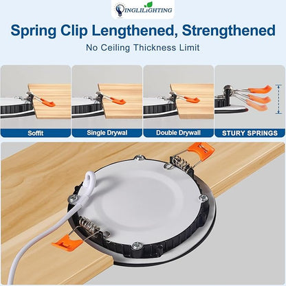 DLLT LED Recessed Ceiling Lights: Black 12 Pack 6 Inch 5CCT Ultra-Thin Lighting with Junction Box for Bedroom - 1200LM Brightness 12W Eqv 110W Dimmable Canless Wafer Downlight with ETL&FCC