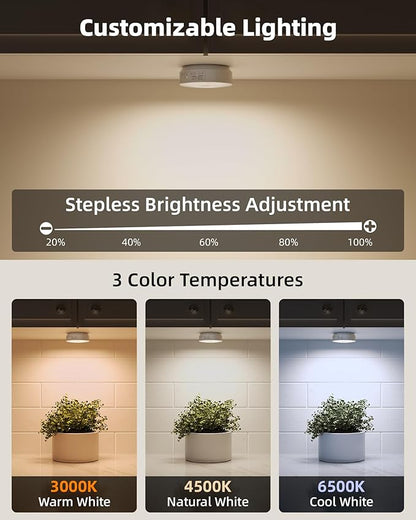 EZVALO 8 Pack Motion Sensor Closet Lights, 1200mAh Rechargeable Under Cabinet Lights, Night Lights, Puck Lights, Dimmable, 3 Color Temps, Magnetic, Stick-On for Kitchen, Stairs, Closet