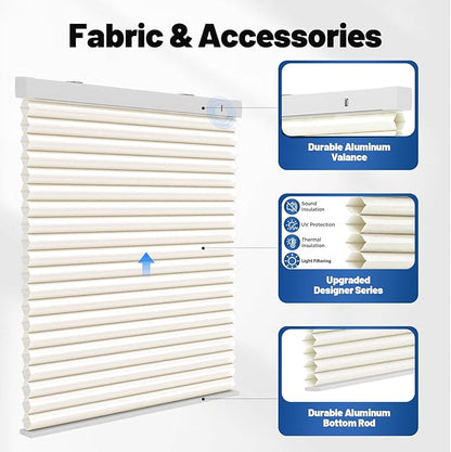 Motorized Cellular Shades with Remote, Light Filtering Smart Cellular Shades Compatible with Alexa, Honeycomb Window Blinds for Bedroom Home Office, Custom Size, Half Shading Soft Pearl