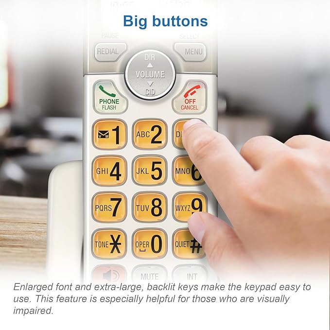 AT&T EL52313 3-Handset Cordless Phone with Digital Answering System, Extra-Large Backlit Keys, Caller ID/Call Waiting, DECT 6.0, Expandable, Speakerphone – Light Champagne