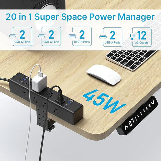 CCCEI Desk Outlet Station 45W USB C Port. 12 Outlet Desktop Clamp Power Strip Surge Protector 4800J with Switch. Nightstand Office Standing Desk Accessories, Fit Thicker Table Edge or Screw Mount, 4FT