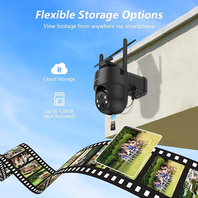 GALAYOU 2K Cameras for Home Security-2.4G WiFi Outdoor Camera Wireless Solar/Battery Powered, 360° PTZ Color Night Vision, PIR Detection, SD/Cloud Storage, Waterproof, Work with Alexa, R1 2P Black