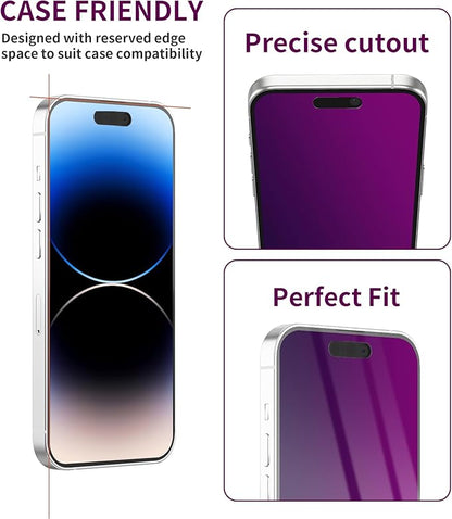 2 Pack Privacy Screen Protector for iPhone 14 Pro Tempered Glass 6.1inch Private Saver Purple Anti-Blue Light Anti-Scratch Full Eye Protection Coverage