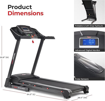 Sunny Health & Fitness Exercise Treadmills Double Deck Sizes and Incline Features with Bluetooth & SunnyFit App